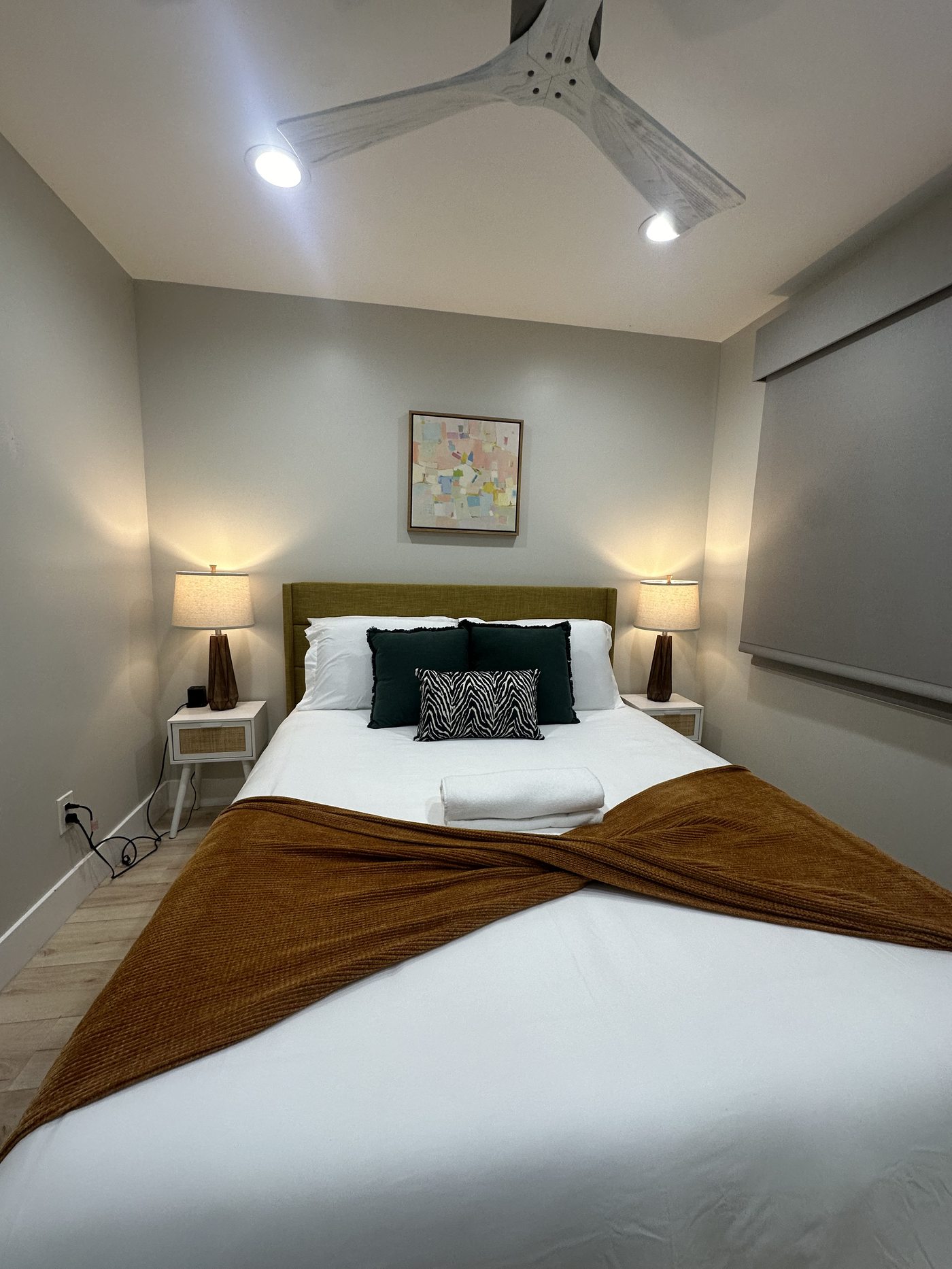 Clean and staged bedroom after an Airbnb turnover in San Jose